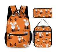 peiyeety Fox Art (10) Ensemble sac à dos avec boîte à lunch et trousse de maquillage