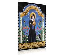 peiyeety Gertrude de Nivelles, Patronne des chats et des jardiniers - Plaques en métal - Décoration murale pour salon, maison ou style campagnard - 20 x 30 cm