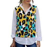 peiyeety Gilet sans Manches à col V, imprimé léopard Jaune et Bleu, Style années 80-90, Tailles S à 2XL