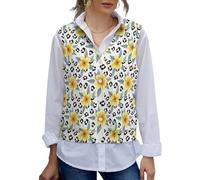 peiyeety Gilet sans Manches en Maille à col V pour Femme, imprimé léopard et Fleurs Jaunes Aquarelle, Tailles S à 2XL