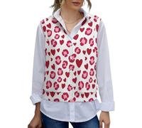 peiyeety Gilet sans Manches en Maille à col V pour Femme, imprimé léopard Rose et cœurs Rouges, Tailles S à 2XL