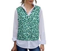 peiyeety Gilet sans Manches en Maille à col V pour Femme, imprimé léopard Vert Turquoise, Tailles S à 2XL