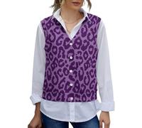peiyeety Gilet sans Manches en Maille à imprimé léopard Violet pour Femme, col V, Tailles S à 2XL