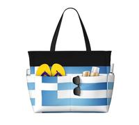 peiyeety Grand sac cabas de plage aux couleurs du drapeau grec pour femme, avec fermeture éclair et poche imperméable, léger et pliable, idéal pour les ges, les courses, la natation et le sport.