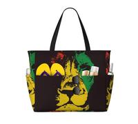 peiyeety Grand sac cabas de plage Rasta Lion Head pour femme avec fermeture éclair et poche imperméable, sac de sport pliable et léger idéal pour les ges, les courses, la natation et le sport.