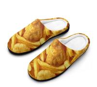 peiyeety Gros plan sur les pantoufles en coton pour femmes « Chicken Nuggets », antidérapantes et chaudes, idéales pour l'intérieur et l'extérieur.