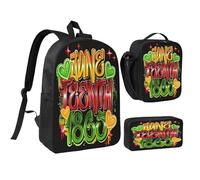 peiyeety Juneteenth 1865 Mois de l'histoire des Noirs Ensemble de sacs à dos 17 pouces Sac à lunch Sac à dos léger pour hommes femmes 3 pièces