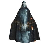 peiyeety Le poncho à capuche imprimé « On the rainy road » pour adulte est un poncho à capuche d'Halloween très grand, confortable et résistant.
