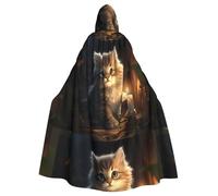 peiyeety Le poncho à capuche imprimé « Petit chat malin » pour adulte est un poncho à capuche d'Halloween super grand, confortable et résistant.