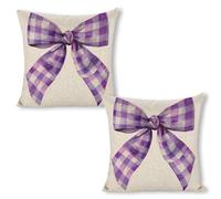 peiyeety Lot de 2 Housses de Coussin en Lin à Carreaux Violets et Blancs, 45 x 45 cm, pour canapé, décoration de Style campagnard
