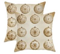 peiyeety Lot de 2 Housses de Coussin Vintage Happy Christmas Balls 14 x 14, Douces et esthétiques, Style rétro, avec Fermeture éclair, décoration pour canapé, Salon, véranda.