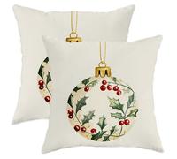 peiyeety Lot de 2 Housses de Coussin Vintage Happy Christmas Balls 14 x 14, Motif Doux et Funky rétro avec Fermeture éclair, décoration de Noël pour canapé, Salon, véranda