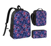 peiyeety Lot de 3 sacs à dos 17 pouces motif fleurs tropicales hawaïennes fluo pour homme et femme, sac à lunch léger