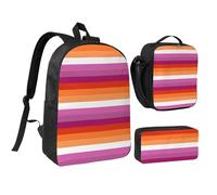 peiyeety Lot de 3 sacs à dos de 43 cm avec drapeau de la fierté lesbienne orange et magenta, sac à lunch léger pour homme et femme
