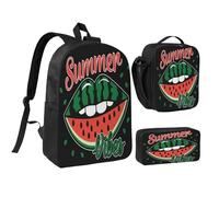 peiyeety Lot de 3 sacs à dos de 43 cm avec motif pastèque et lèvres d'été, sac à déjeuner léger pour homme et femme