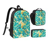 peiyeety Lot de 3 sacs à dos légers de 43 cm avec motif de fleurs tropicales et papillons, idéal pour le déjeuner ou la journée, pour homme et femme