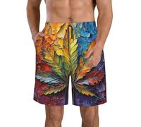 peiyeety Maillot de Bain à séchage Rapide pour Homme - Motif Feuilles Reggae et Rasta