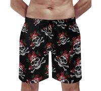 peiyeety Maillot de Bain à séchage Rapide pour Homme, Motif tête de Mort, Pirate et os croisés, avec Doublure en Maille