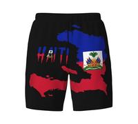 peiyeety Maillot de Bain Homme 2 en 1 avec Drapeau et Carte d'Haïti, séchage Rapide, Respirant, Coupe ajustée, idéal pour la Plage.