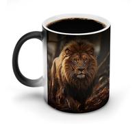 peiyeety Mug à motif lion thermosensible changeant de couleur, tasse à café originale en céramique personnalisée, cadeau amusant et magique pour adultes.