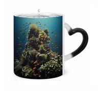 peiyeety Mug Biodiversité en céramique thermosensible à changement de couleur, avec anse en forme de cœur personnalisée, design créatif et tasse à eau classique pour hommes et femmes.