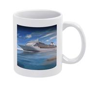 peiyeety Mug en céramique blanche à fond épais, motif bateau de croisière en bord de mer, idéal comme cadeau pour la maison ou le bureau, 9,7 cm x 8,1 cm