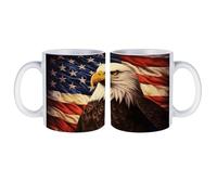 peiyeety Mug en céramique blanche à motif drapeau et aigle, 330 ml, idéal pour la maison ou le bureau, pour café, latte, thé, chocolat chaud.