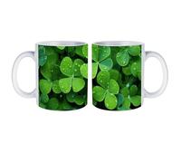 peiyeety Mug en céramique blanche Many Green Clover, 330 ml, idéal pour la maison ou le bureau, pour café, latte, thé, chocolat chaud.