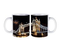 peiyeety Mug en céramique blanche, motif Tower Bridge de Londres de nuit, 330 ml, idéal pour la maison ou le bureau, pour café, latte, thé ou chocolat chaud.
