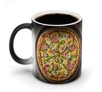 peiyeety Mug en céramique thermoréactif noir avec une pizza entière qui change de couleur. Message apparaissant lorsqu'il chauffe. Cadeau d'anniversaire pour un proche.