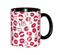 peiyeety Mug fantaisie « Baiser rouge vif » (325 ml) en céramique, motif lèvres pulpeuses, idéal pour le bureau, la cuisine ou comme cadeau ou décoration intérieure.
