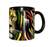 peiyeety Mug fantaisie jamaïcain Rasta Reggae Judah Lion, tasse à café en céramique de 325 ml (11 oz) pour le bureau, la cuisine, les cadeaux et la décoration intérieure