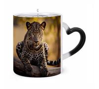 peiyeety Mug léopard d'Afrique en céramique thermosensible à changement de couleur, avec anse en forme de cœur personnalisée, design créatif et tasse à eau classique pour hommes et femmes.