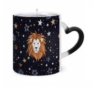 peiyeety Mug Lion et Étoiles en céramique thermosensible à changement de couleur, avec anse en forme de cœur personnalisée, design créatif et tasse à eau classique pour hommes et femmes.