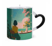 peiyeety Mug magique à changement de couleur, motif « Tranches de vie quotidienne », tasse en céramique thermosensible - 35 cl (12 oz), cadeau original pour les fêtes