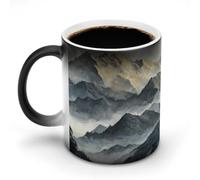 peiyeety Mug magique thermosensible en céramique 35 cl, motif pics dorés, idéal pour le café et le thé - Cadeau original et amusant pour hommes et femmes, parfait pour Halloween et Noël.