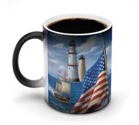 peiyeety Mug patriotique Sea To Shining Sea à couleur changeante, mug thermosensible en céramique noire, tasse à thé avec message apparaissant à la chaleur, cadeau d'anniversaire pour un proche.