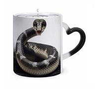peiyeety Mug serpent cobra en céramique thermosensible à changement de couleur, avec anse en forme de cœur personnalisée, design original et tasse à eau classique pour hommes et femmes.