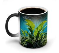 peiyeety Mug thermosensible à motif d'algues bleues et vertes, mug en céramique, mug noir thermoréactif, tasse à thé avec message apparaissant à la chaleur, cadeau d'anniversaire pour un proche.