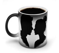 peiyeety Mug thermosensible avec silhouette de couple, mug en céramique noire réactive à la chaleur, message apparaissant lorsqu'il chauffe, cadeau d'anniversaire pour un proche.