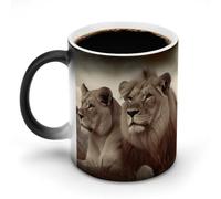 peiyeety Mug thermosensible Lion et Lionne d'Afrique, Mug en céramique noire réactive à la chaleur, Tasse à thé avec message apparaissant à la chaleur, Cadeau d'anniversaire pour un proche