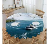 peiyeety Nappe Ronde avec Motif Cascade et Bateaux de Tourisme, Bordure élégante, Tissu épais pour l'aménagement de la terrasse d'un Restaurant.