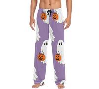 peiyeety Pantalon de pyjama homme Halloween avec jolis fantômes, doux et confortable, avec poches.
