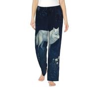peiyeety Pantalon de pyjama long en flanelle molletonnée ample et décontractée pour femme Enchanted White Wolf, idéal pour la maison