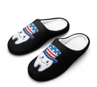 peiyeety Pantoufles d'intérieur chaudes en polaire pour femmes, motif dents de la terre, pour le 4 juillet, idéales pour l'hiver, à l'intérieur comme à l'extérieur.42-43