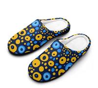 peiyeety Pantoufles d'intérieur légères en coton à mémoire de forme pour homme, à motifs de cercles bleus et jaunes, pour l'intérieur et l'extérieur.40-41