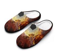 peiyeety Pantoufles en coton pour femmes, motif flammes et football, antidérapantes, chaudes et confortables pour l'intérieur et l'extérieur.
