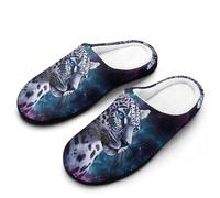 peiyeety Pantoufles homme en coton léger à mémoire de forme, motif léopard aux yeux bleus, pour l'intérieur et l'extérieur. Elles sont idéales pour une utilisation intérieure ou extérieure.40-41