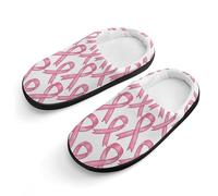 peiyeety Pantoufles mignonnes en coton antidérapantes, motif ruban, pour la sensibilisation au cancer du sein, à porter à l'intérieur comme à l'extérieur.