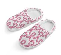 peiyeety Pantoufles mignonnes en coton antidérapantes, motif ruban, pour la sensibilisation au cancer du sein, à porter à l'intérieur comme à l'extérieur.